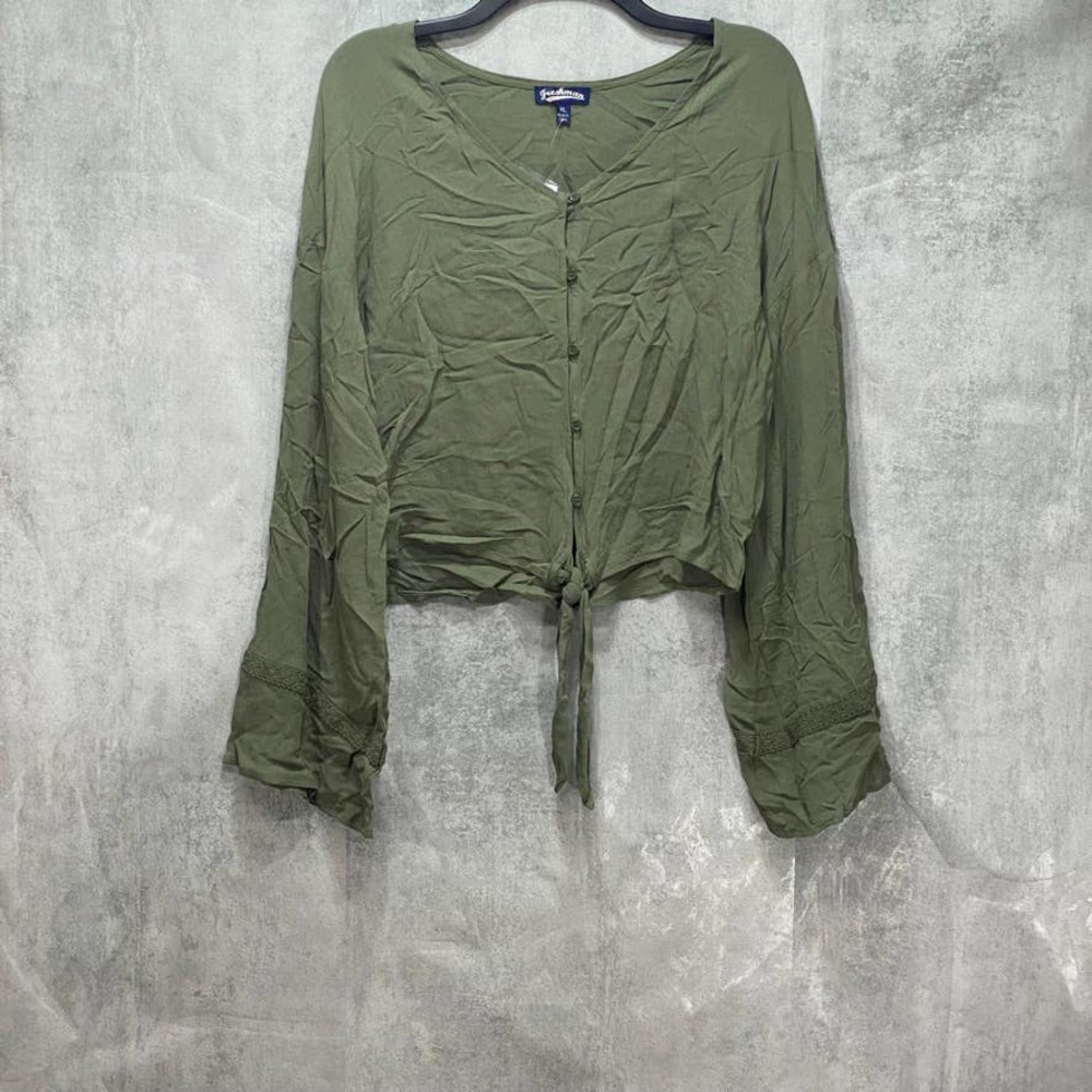 Freshman Juniors' Flare-Sleeved Army Green